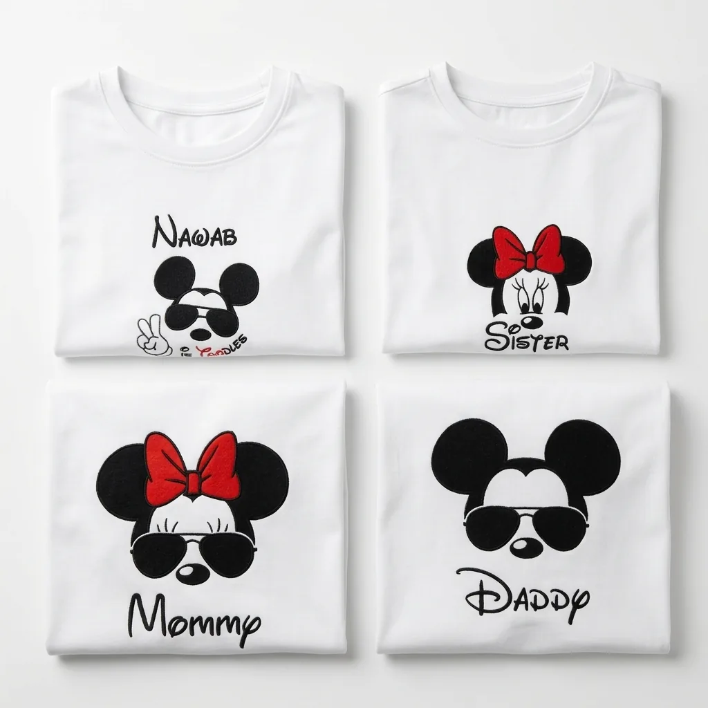 Custom embroidery and decoration by Bossa: embroidery mickey family set