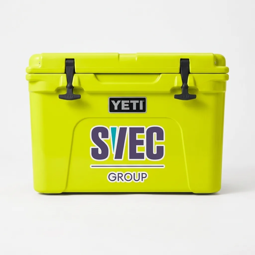 Custom UV-printed sticker on a cooler